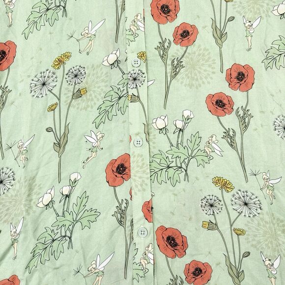 Disney Our Universe Tinker Bell Shirt Womens Size XS Green Floral Button‎ Front - Picture 4 of 10